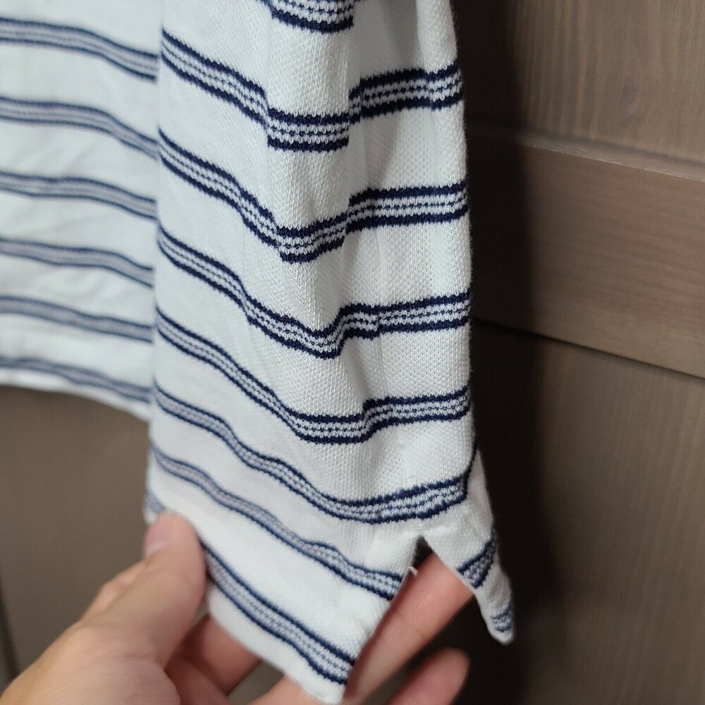 Roundtree & Yorke Polo Shirt Medium Mens White Navy Striped Short Sleeve Stretch - Picture 5 of 10